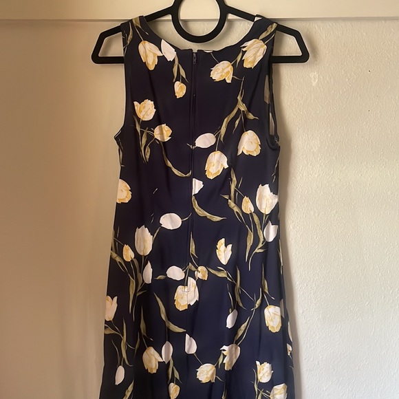 Vintage Scarlett rayon navy & yellow floral sleeveless midi dress with zip back - Picture 5 of 6